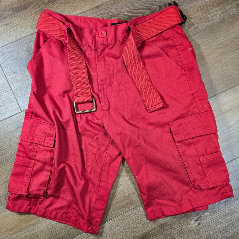 Reset Cargo Shorts Mens 30 Red Y2K Utility Belted Streetwear Casual Summer